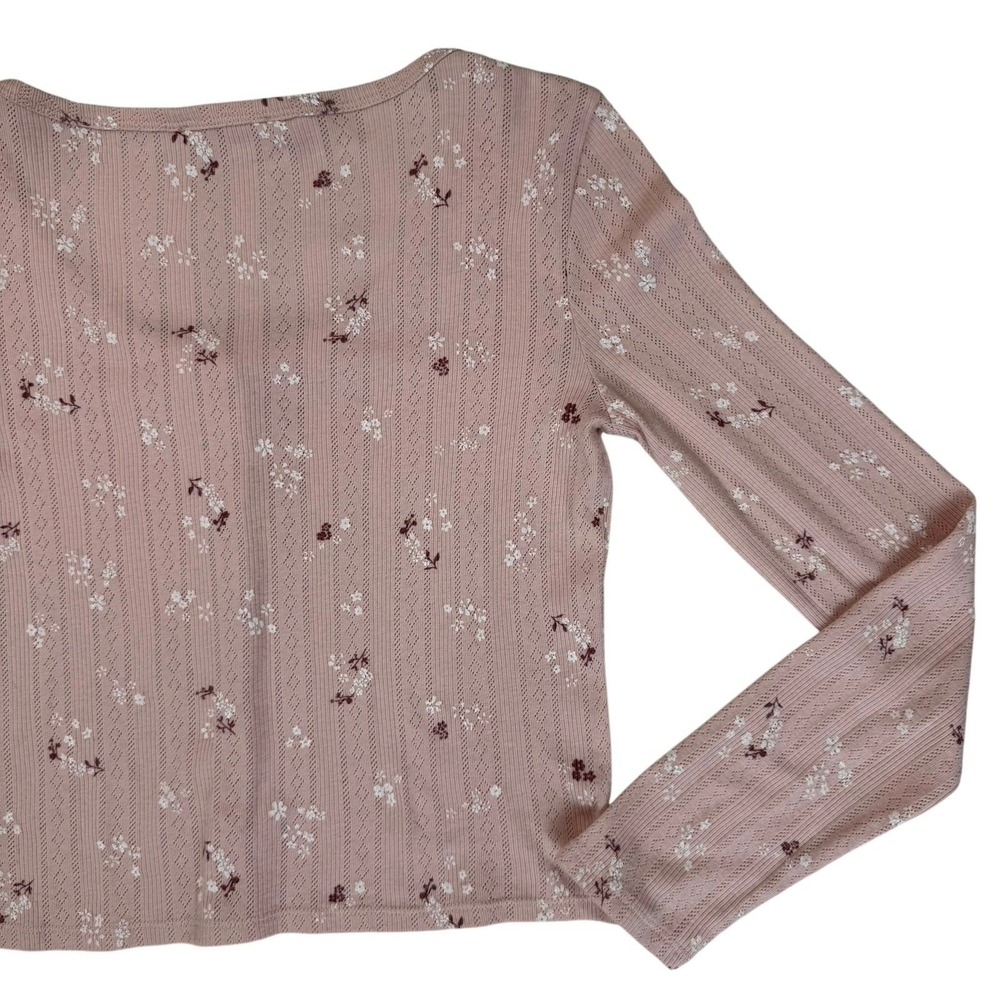 Womens Floral Y2K Cardigan Top Sz Med Pink Button Front Cropped - Picture 12 of 14